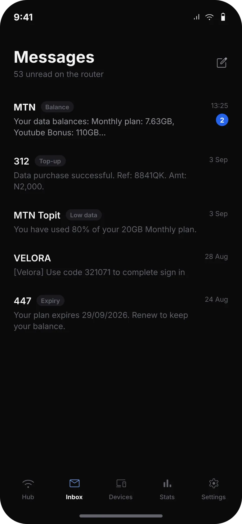The messages the router gets